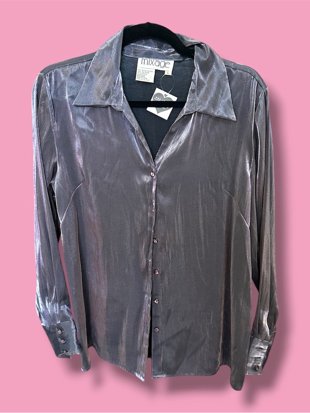 Mixage Light Purple Shimmery Button-Up Blouse VINTAGE